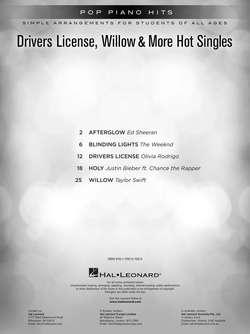Hal Leonard Drivers License, Willow & More Hot Singles Manuscript 4 Hal Leonard Drivers License, Willow & More Hot Singles Manuscript
