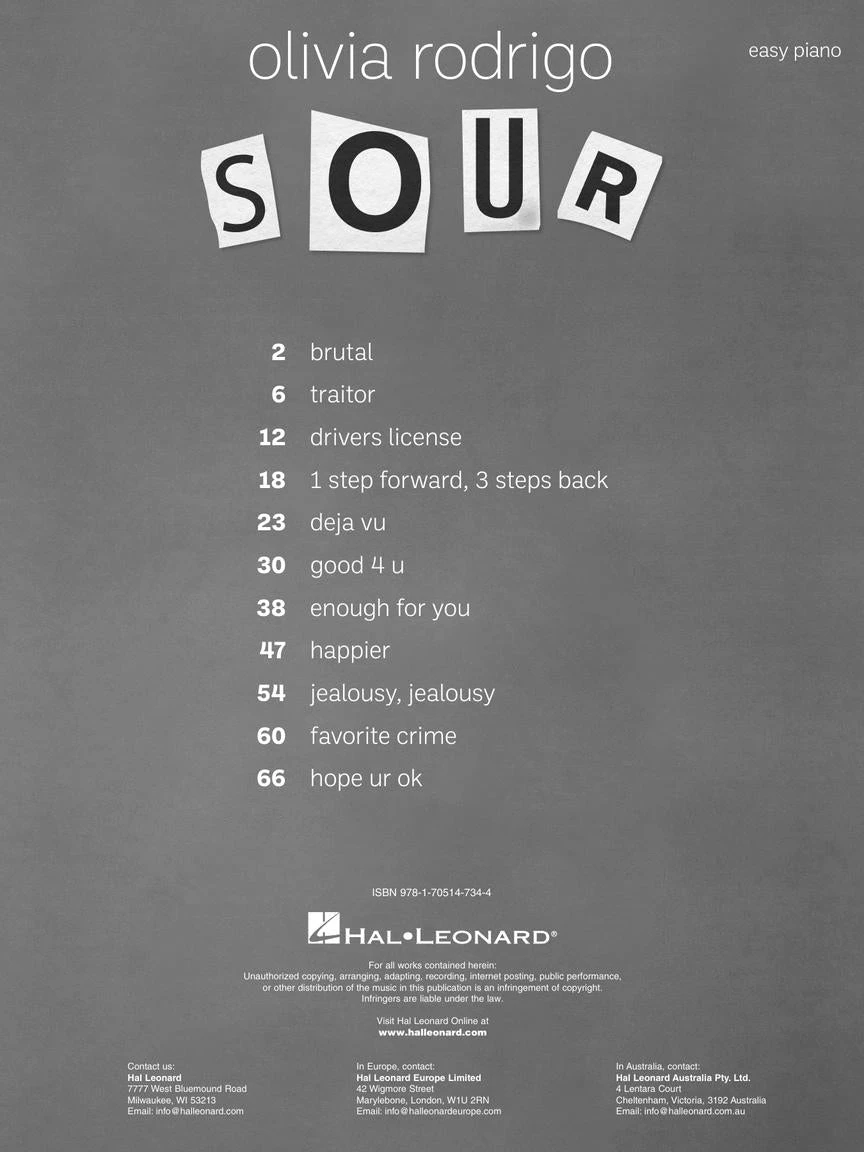 Hal Leonard Olivia Rodrigo - Sour Manuscript 4 Hal Leonard Olivia Rodrigo - Sour Manuscript