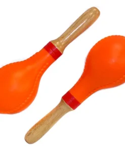Percussion Plus Plastic Head Maracas In Orange With Wooden Handles