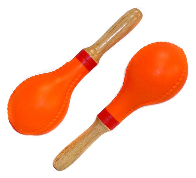 Percussion Plus Plastic Head Maracas In Orange With Wooden Handles 3 Percussion Plus Plastic Head Maracas In Orange With Wooden Handles