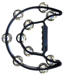Percussion Plus Half Moon Tambourine With 10-Double Rows Of Jingles In Black